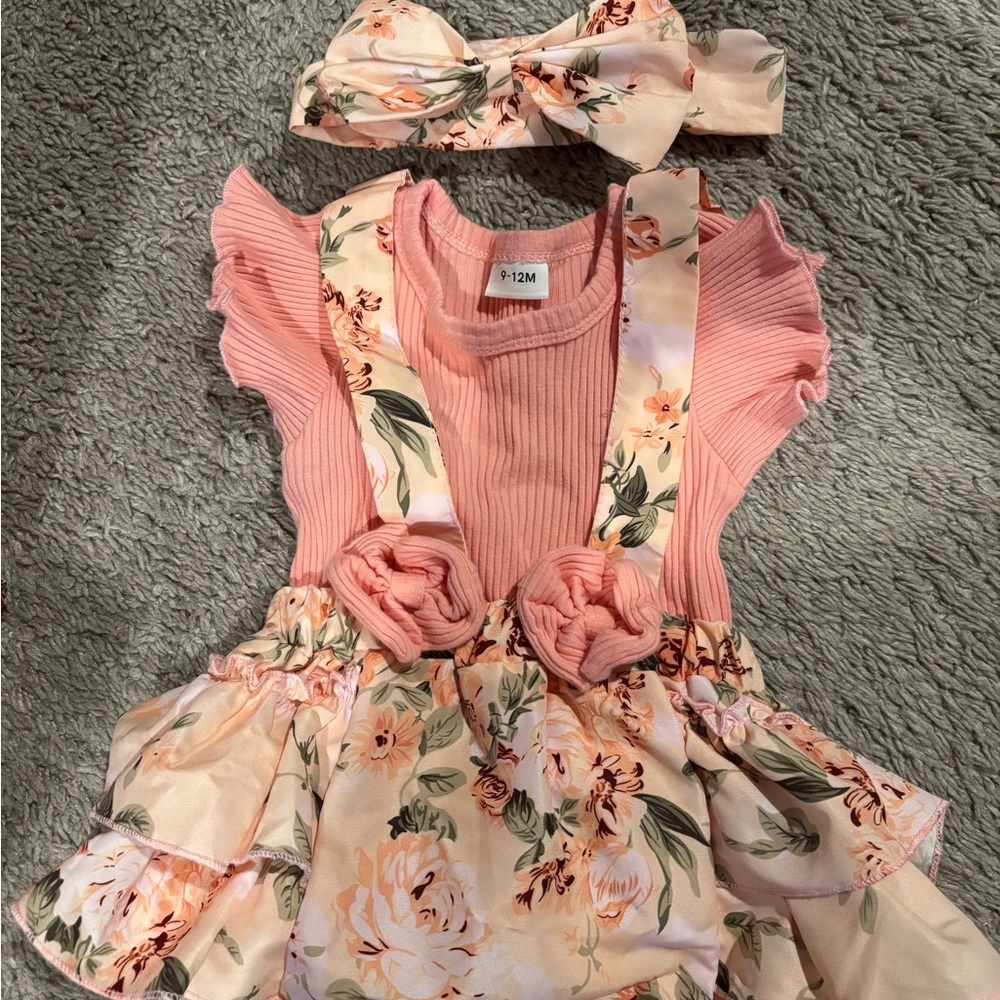 Floral Pink Baby Outfit with Headband